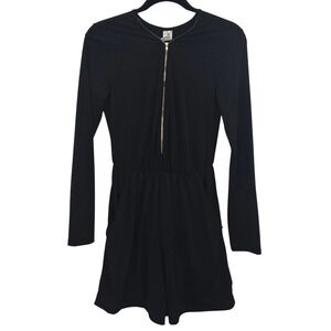Espresso Romper Women M Black Long Sleeve‎ Gold Zip Front Y2K Skort  Stretch